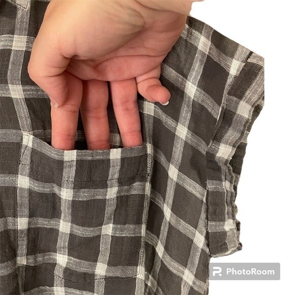 Lucky Brand Brown Plaid Button Down Boyfriend Top Blouse With Tie Back Size M - Picture 8 of 14